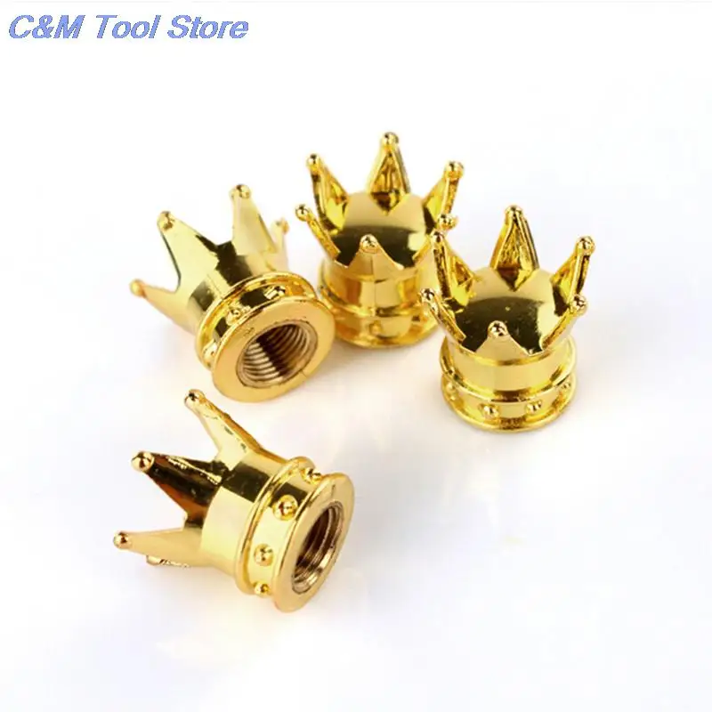 4PCS Gold Crown Shaped Tyre Wheel Stem Air Valve Caps Car Tire Valve Caps Auto Truck Motocycle Bike MTB Dust Dustproof Caps