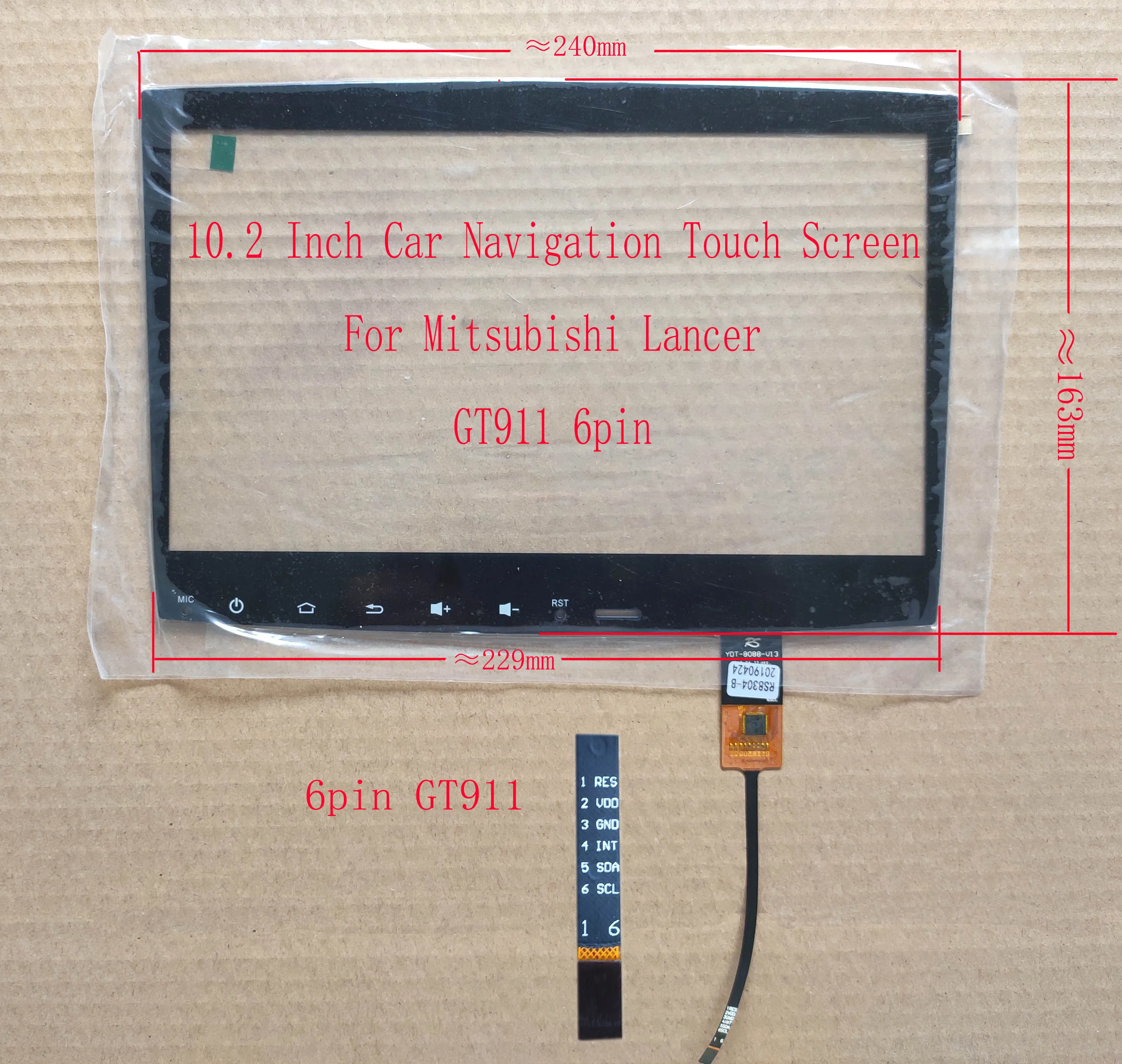 10.2 Inch Touch Screen Sensor for M-itsubishi Lancer  X GT911 6pin 240mm*163mm ZP4092 ZP2092  JTS052 101 YT002 RS8304  YDT8088