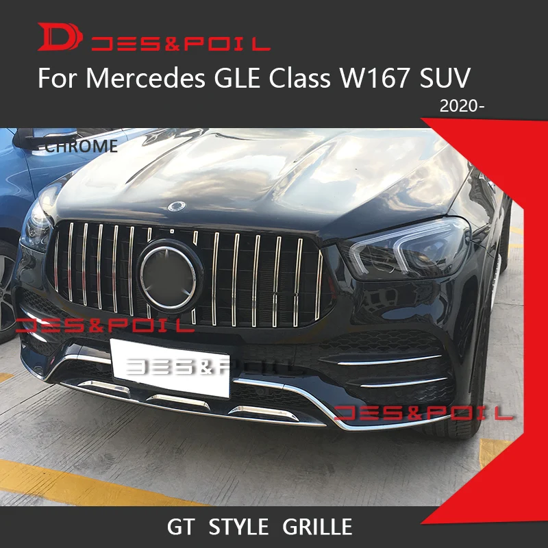 GT R Grille For 2020 New GLE Class W167 SUV Coupe 4Matic Chrome Front Racing Grill GLE300 GLE350 GLE450