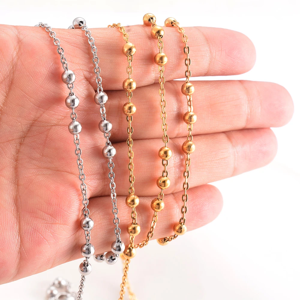 Großhandel 1m/Stück Edelstahl Perlenkette Gliederkette DIY Halsketten Armband Fußkettchen Schmuckherstellung Zubehör – Detail 3