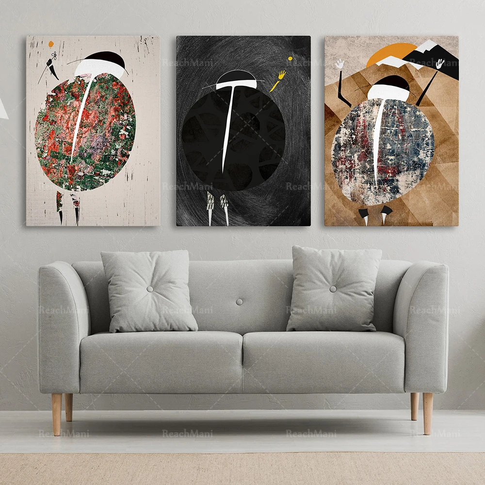 مجموعة مكونة من 3 أشكال تجديلية، تمثيل d'art abstrait، estampes d'art Modern du middle du ciccle، توضيح بسيط