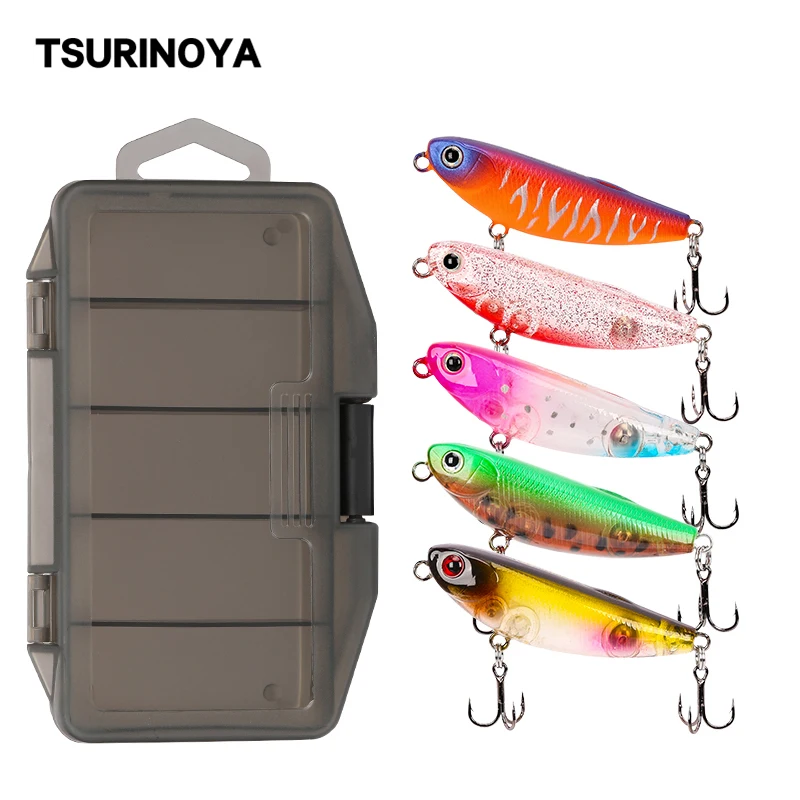 TSURINOYA Floating Pencil Set DW62 50mm 5.0g 5pcs Topwater Artificial Hard Baits Trour Pike Fishing Lure Bass Fishing Tackle