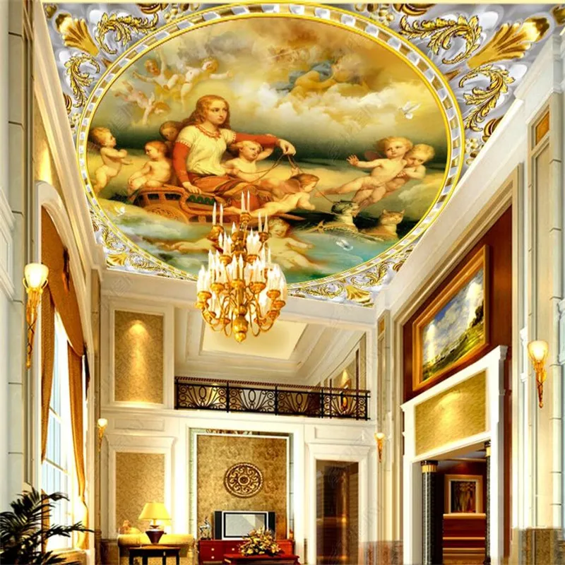 

European-style Mythological Character Angel Oil Painting 3D Photo Wallpapers Hotel Living Room Ceiling Decor Mural Wall Paper 3D