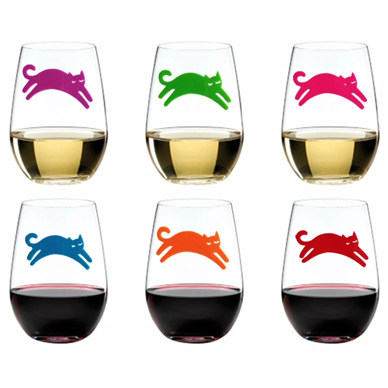 12 Pieces Reusable Kitty Cat Silicone Sticky Wine Glass Charm Markers Christmas Decorations