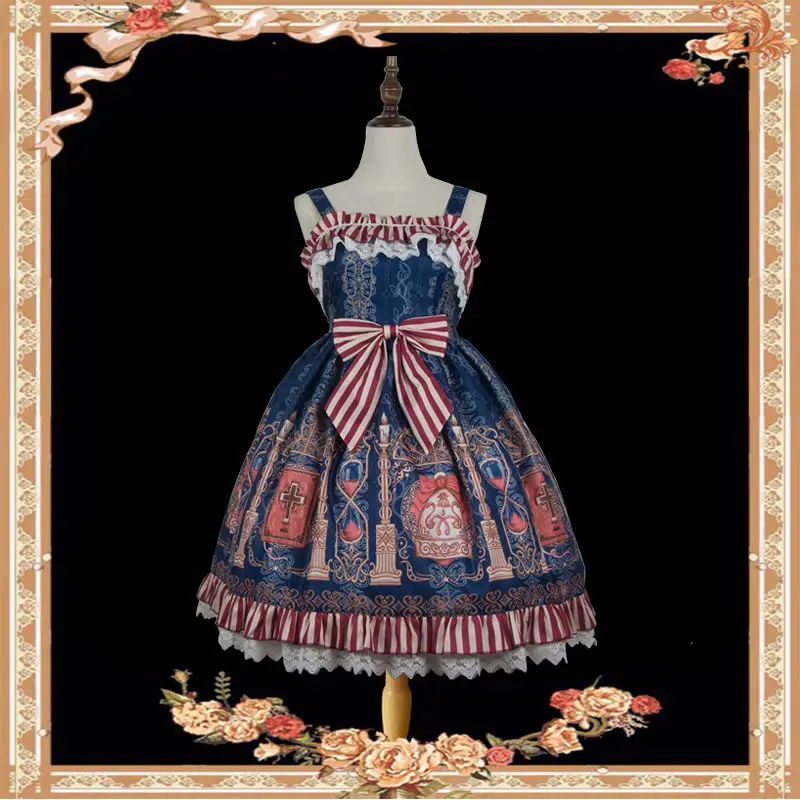 Gothic palace sweet princess lolita strap dress stampa vintage a vita alta abito vittoriano kawaii girl gothic lolita cos loli