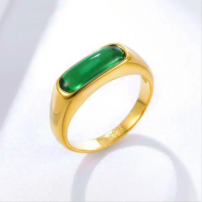 MxGxFam SALE Green Stone ArtificialJade Rings Jewelry For Women Men 24 k Pure Gold Color Original Design