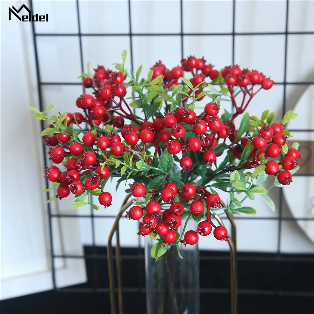 Meldel Nep Bessen Kunstmatige Plant Winter Kerst Berry DIY Boeket Bruiloft Bessen Bloemen Xmas Home Party Kamer Decoraties