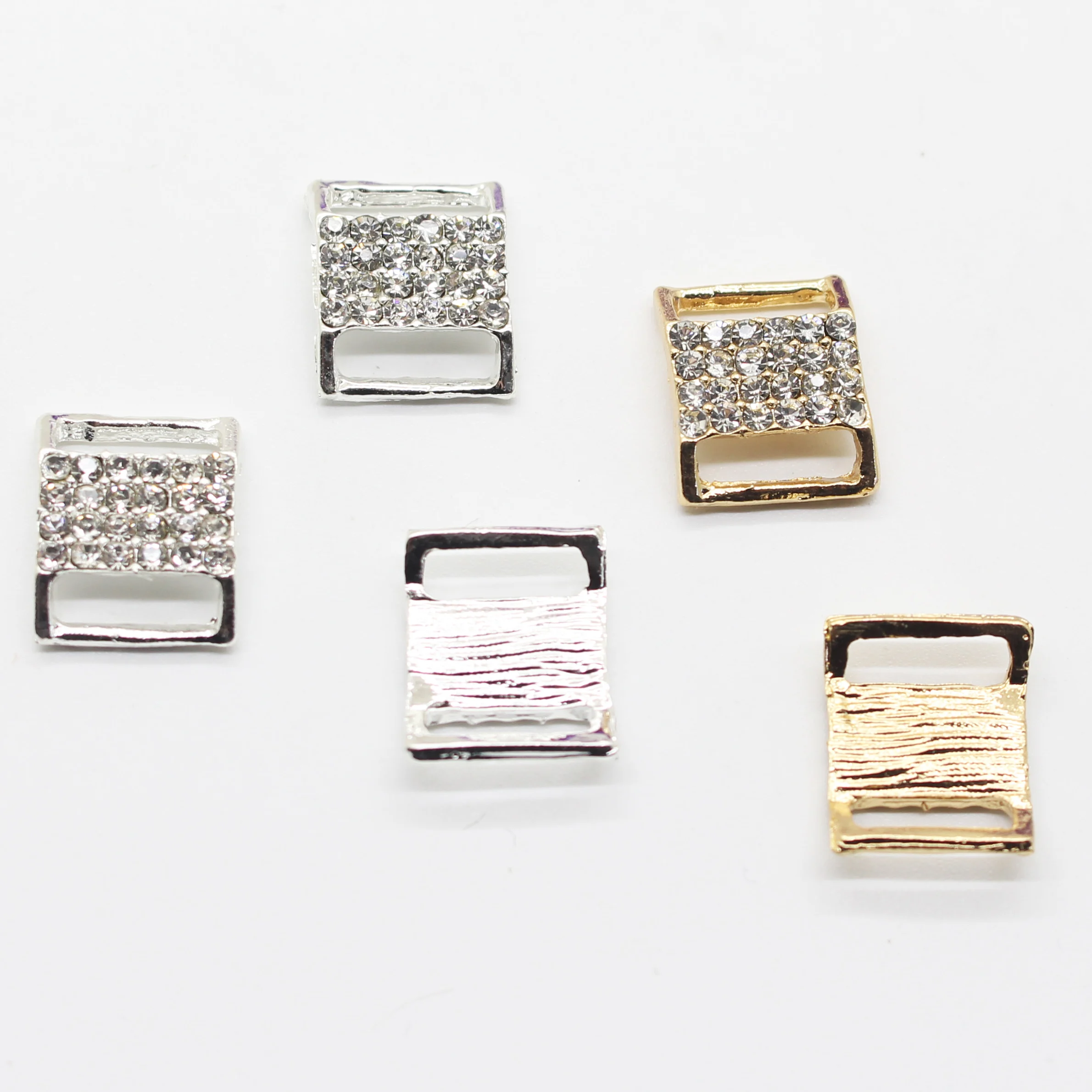 Mini rectangular rhinestone double buckle 10pc 12*15mm metal crystal underwear connector clothing accessories DIY craft supplies