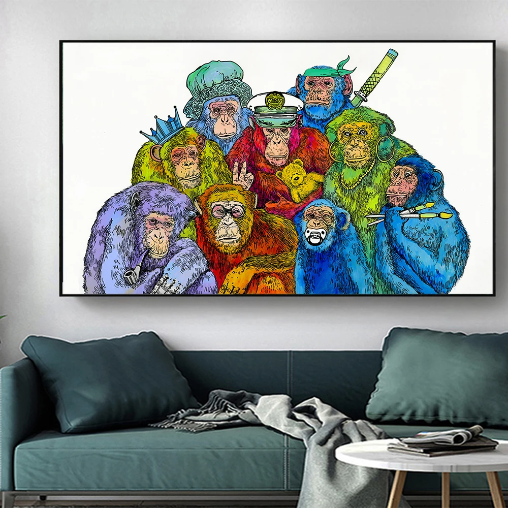 New Painting Poster Canvas Wall Art Pictures Animal Chimps Earphone For Living Room Home Decor Animal Painting No Frame