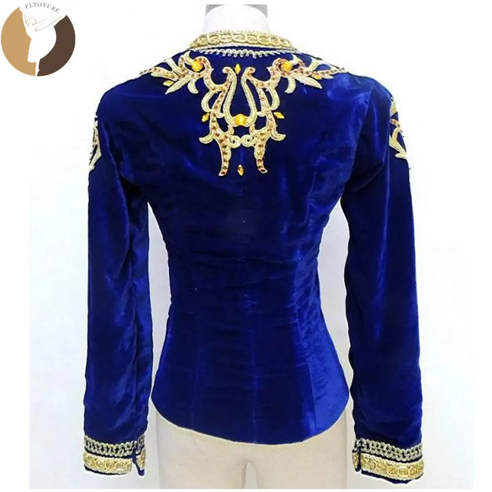 FLTOTURE Man Ballet Tunic Blue Gold Decorations Ballet Professional Variations Princes Costumes Custom Made Boy Top Jackets Coat