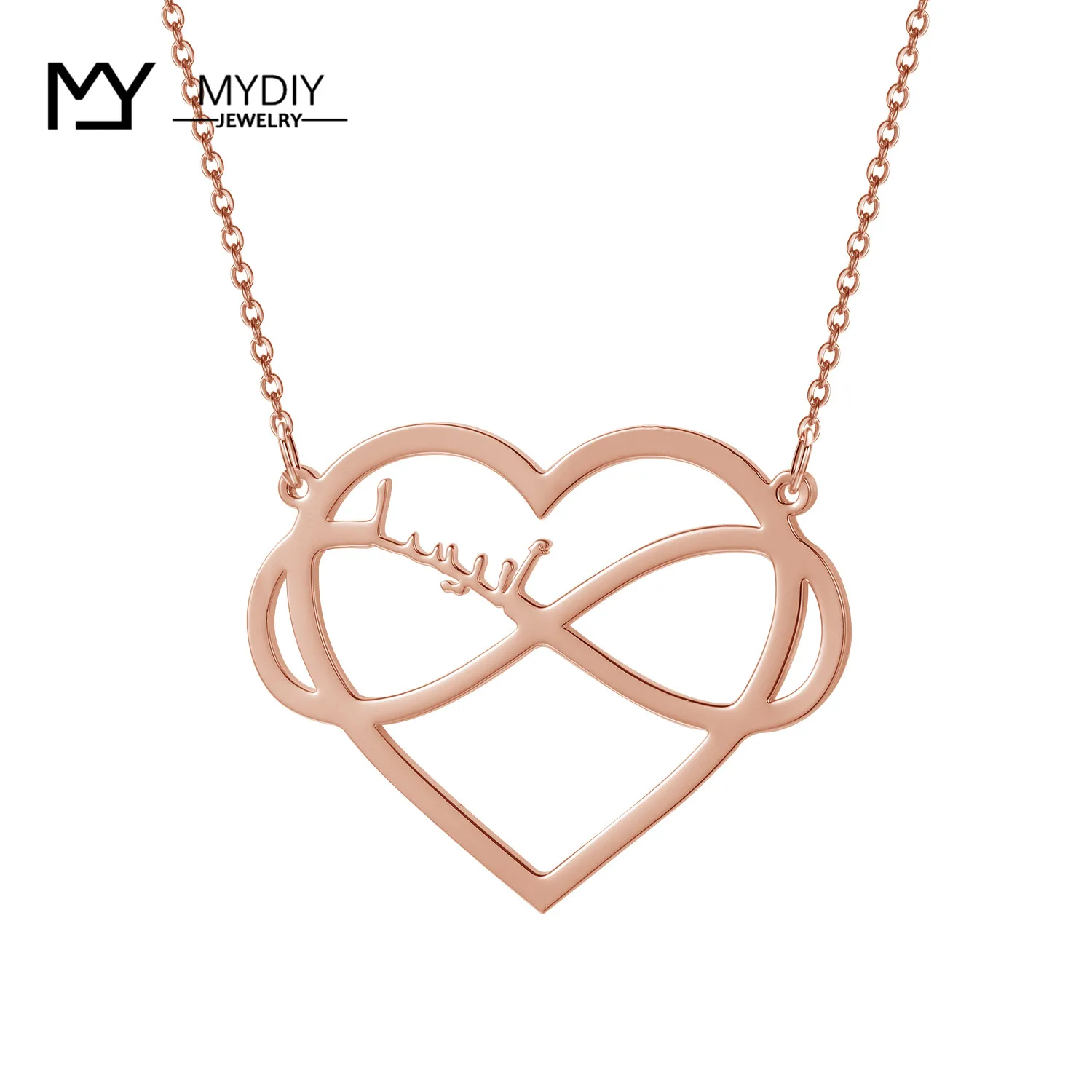 925 Sterling Silver Love Heart + Infinite Loop Arabic Custom Design Personalized Custom Name Necklace Pendant Couple MYDIY 2021