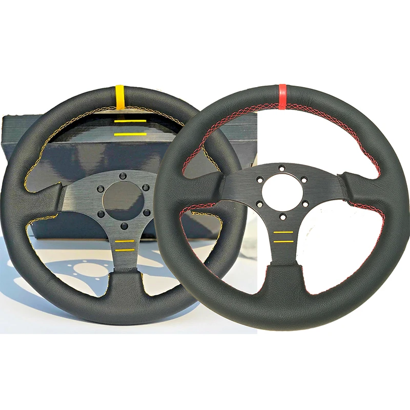 

Free Shipping 330mm 13'' Universal Flat Genuine Leather Racing Sport Car Steering Wheel