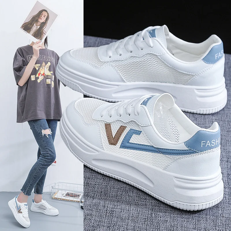 

Women Shoes 2021 Fashion Summer Casual White Shoes Cutouts Lace Canvas Hollow Breathable Platform Flat Shoes Woman Sneakers