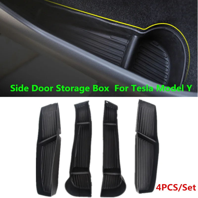 

4Pcs Side Door Storage Box Holder TPE Organizer Front and Rear For Tesla Model Y