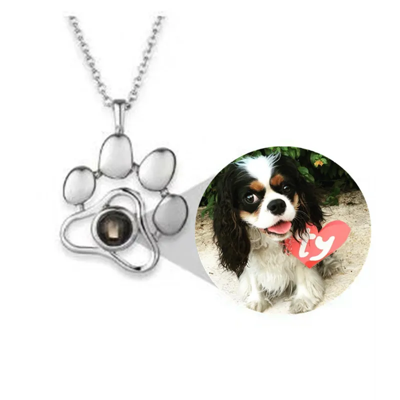 

Custom Projection Pet Photo Footprints Cat Dog Paw Necklace Memory Jewelry