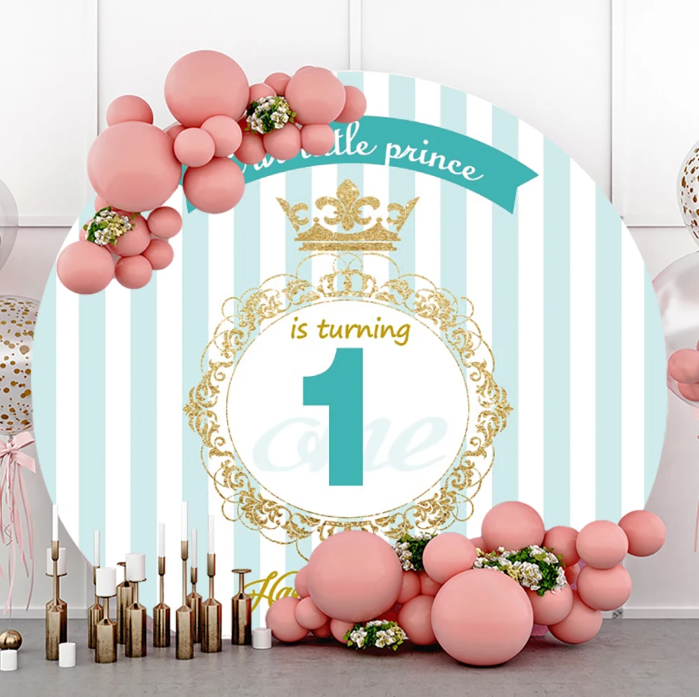 

Laeacco Round Backdrop Our Little Princess Is Turning One Stripes Birthday Party Customized Banner Circle Photography Background