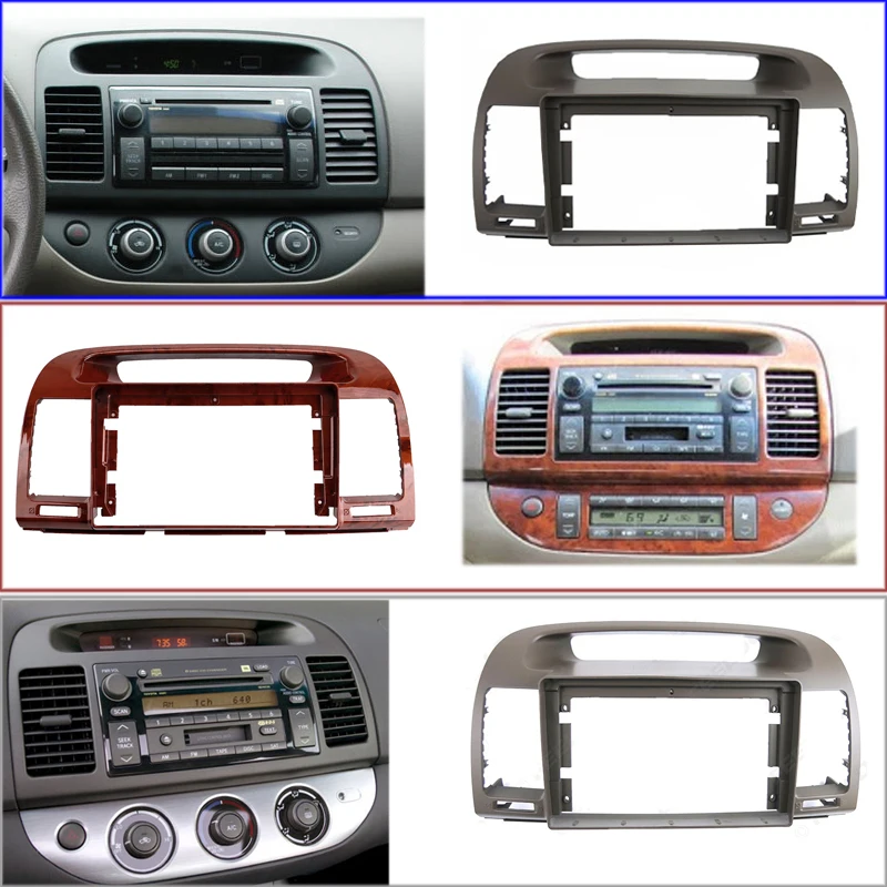 Salpicadero de Radio de coche de 9 pulgadas, Panel de montaje estéreo para Toyota Camry 5 2002-2006, doble Din, CD, DVD, Marco + arnés