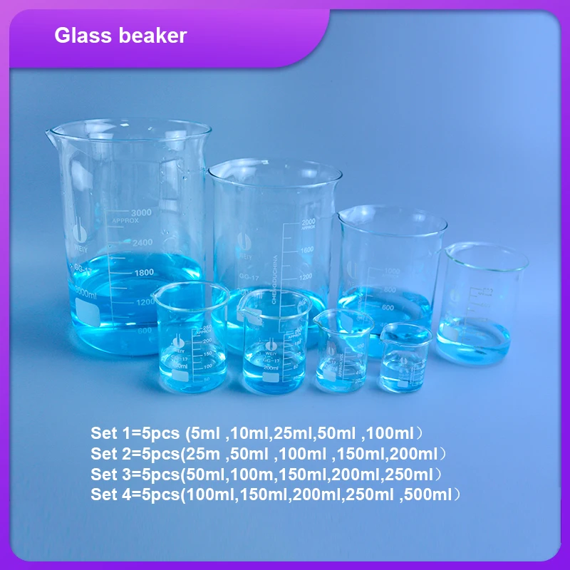 High-quality 1set Lab Borosilicate GLass beaker all sizes chemical experiment Laboratory Equipment All sizes