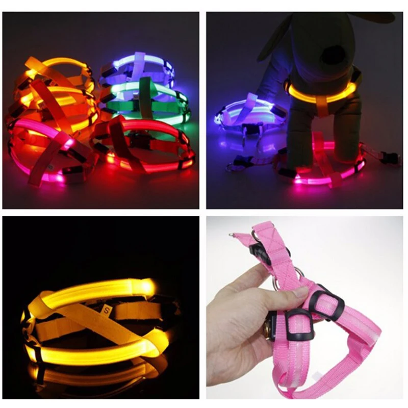 USB Rechargeable Luminous Dog Harness No Pull LED Light Night Safety Nylon Pet Dog Collar Led Glowing Dog Light Harness Running