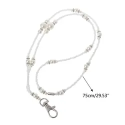 White Pearls Bead ID Badge Holder Lanyard Necklace with Magnetic Breakaway Clasp