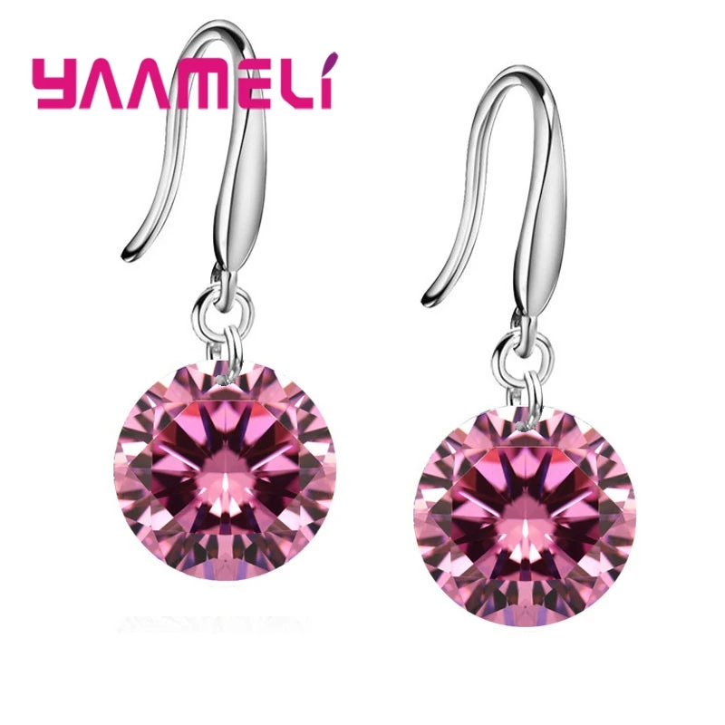 Promotions!! Good Quality 925 Sterling Silver 10MM Shining Crystal Woman Girl Candy Hook Dangle Earrings Gifts Colors