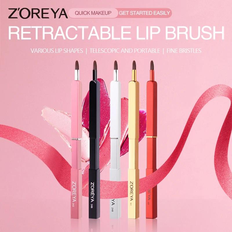 Zoreya 5 Color Retractable Lip Brush Beauty Make Up Tool Portable Dustproof Cosmetic Brush Easy To Use