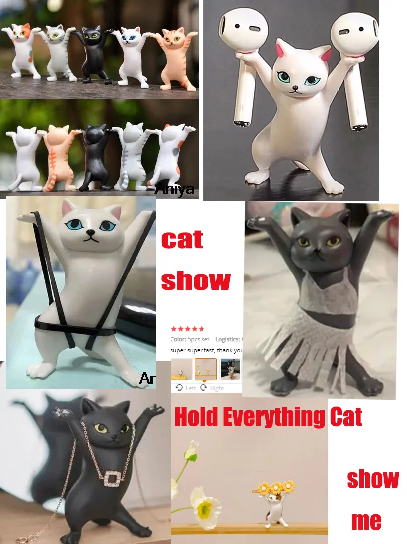 5 Buah Kucing Lucu Pemegang Pena Mainan Memegang Segala Sesuatu Kucing Earphone Braket Dekorasi Rumah Menari Kitty Set Penyimpanan Pemegang untuk Airpods