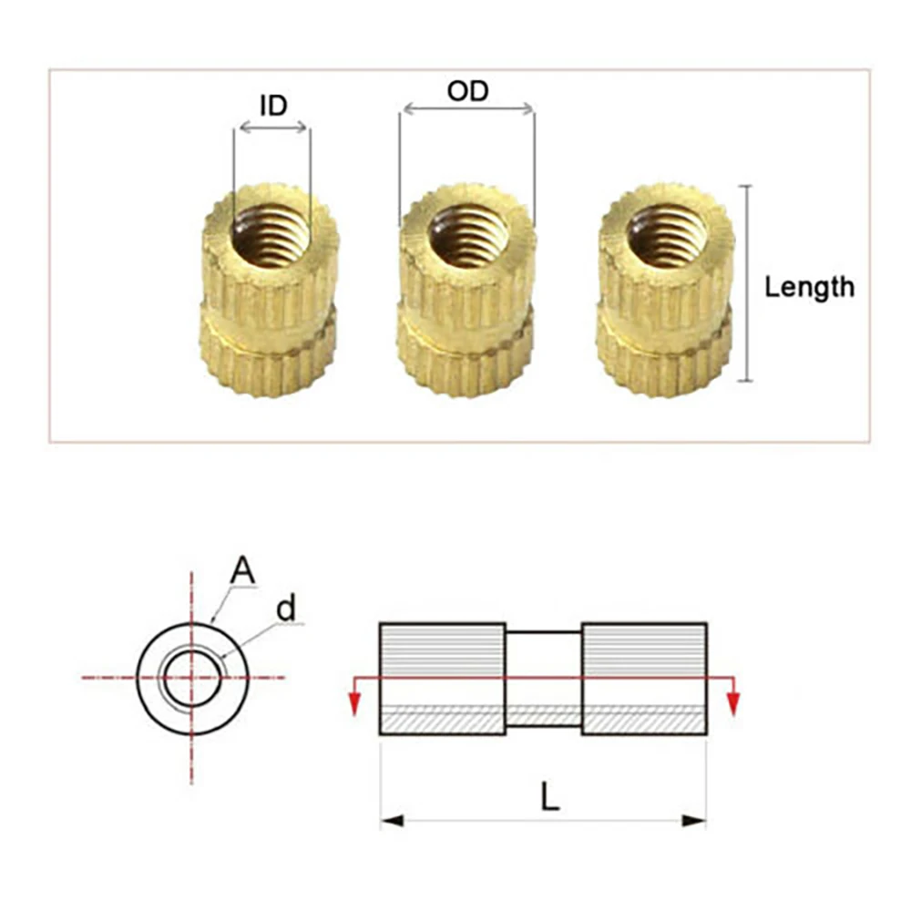 M2 M2.5 M3 M6 M8 Brass Thread Inserts Nuts Knurl Nut Copper Insert With Plastic