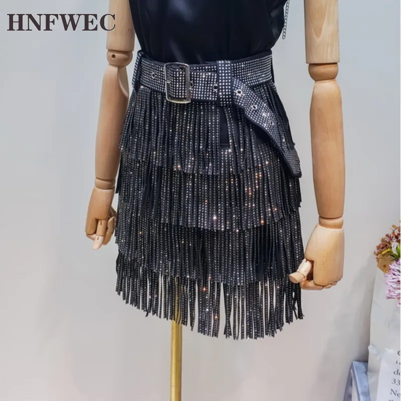 

2020 Summer New Fashion Clothes For Women Hot Drilling Tassels Paillette Skirt With Belt Hot Sale All-match Bottoms W852