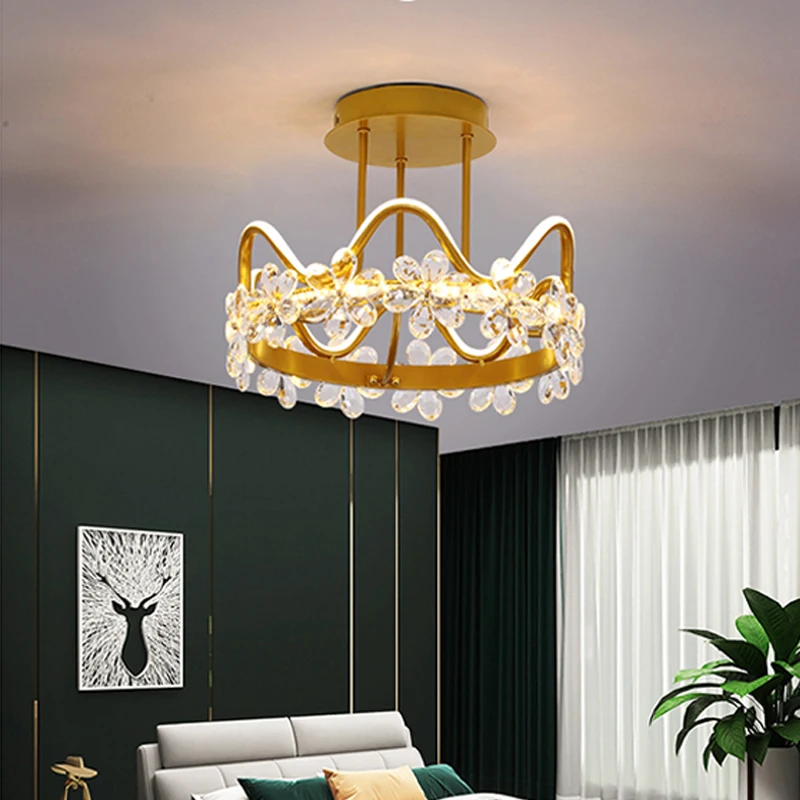 

Nordic Romantic Crystal Pendant Light Warm Bedroom Light Crown Living Room Pendant Light Fixtures For Home Modern Hanging Lamps