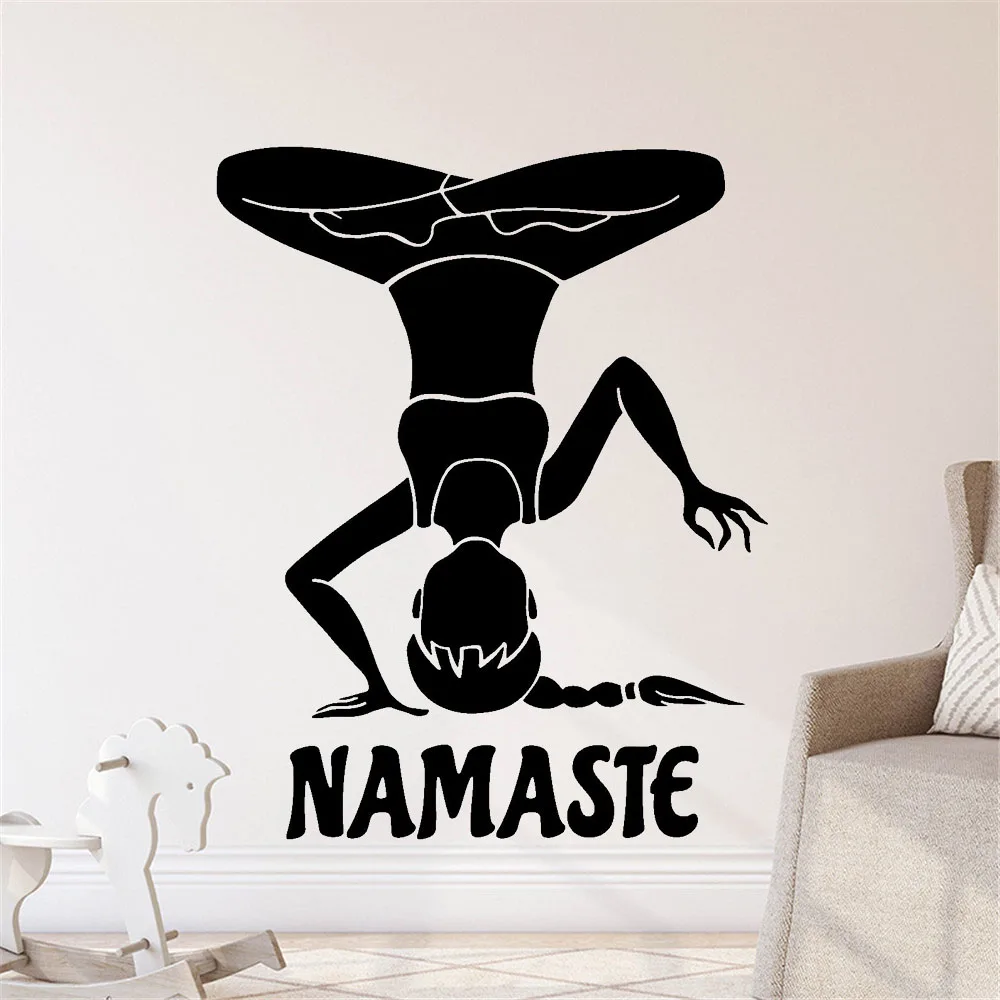 Yoga Vinyl Wall Decal Flower Om Sign Woman Headstand Namaste Stickers Home Decor New Design Self-adhesive Vinyl Poster