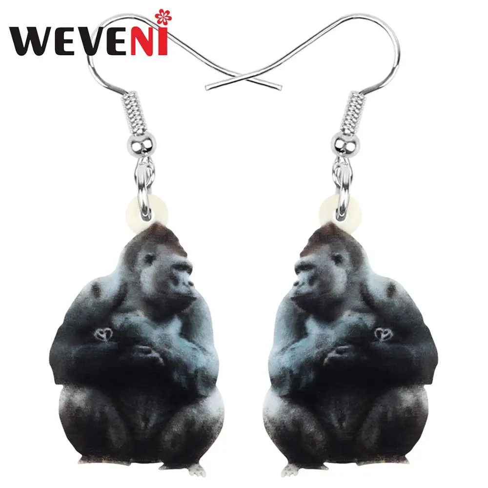 WEVENI Acrylic Orangutan Gorilla Ape Monkey Earrings Animal Drop Dangle Jewelry For Women Girl Teen Kid Charm Hot Sale Gift Bulk