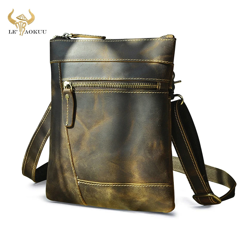 Thick Crazy Horse Leather Male Fashion School Messenger bag Design Satchel Book Cross-body Shoulder bag 9