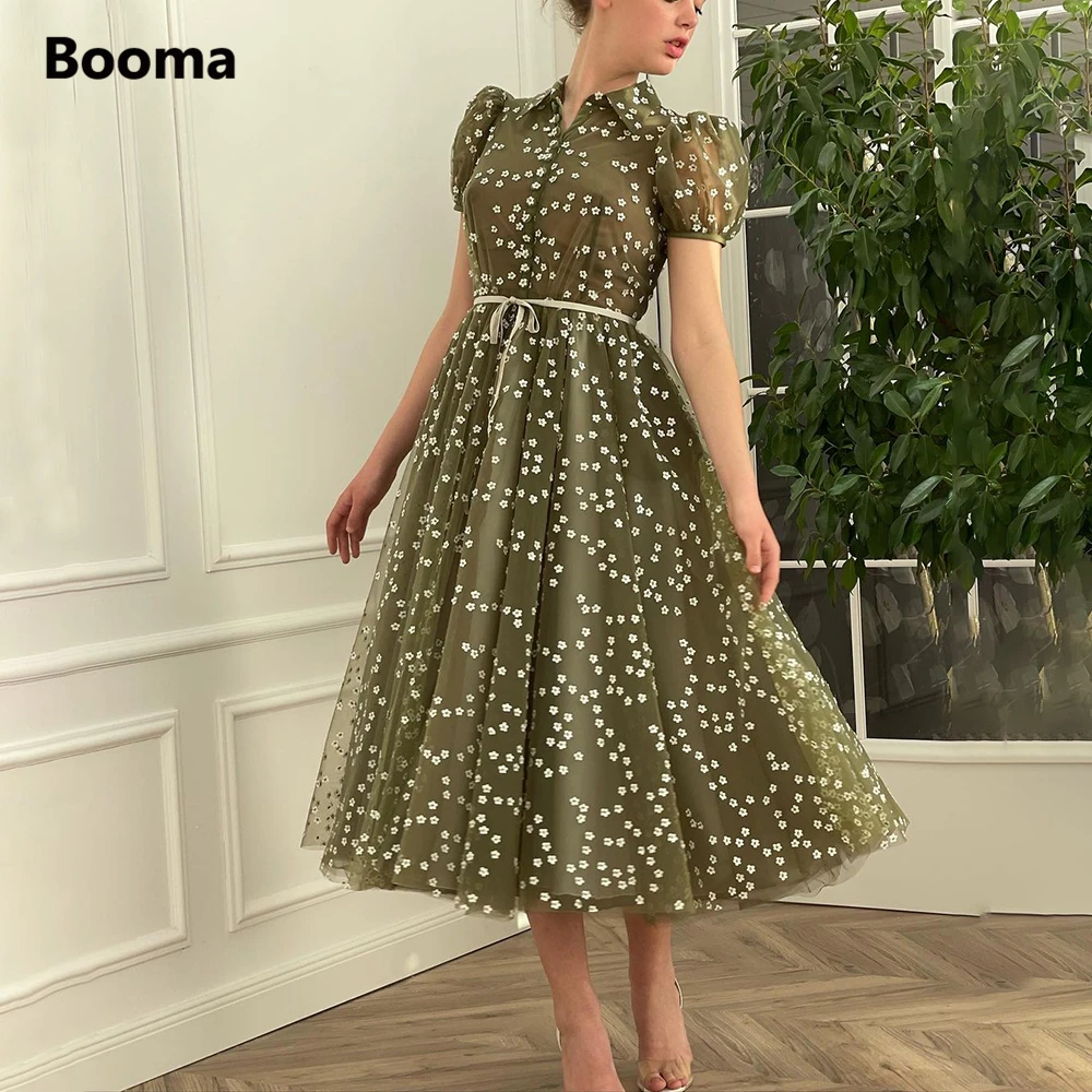 Booma-vestido midi de tule com margaridas, mangas curtas, abotoado, fita, longo, casamento, festa