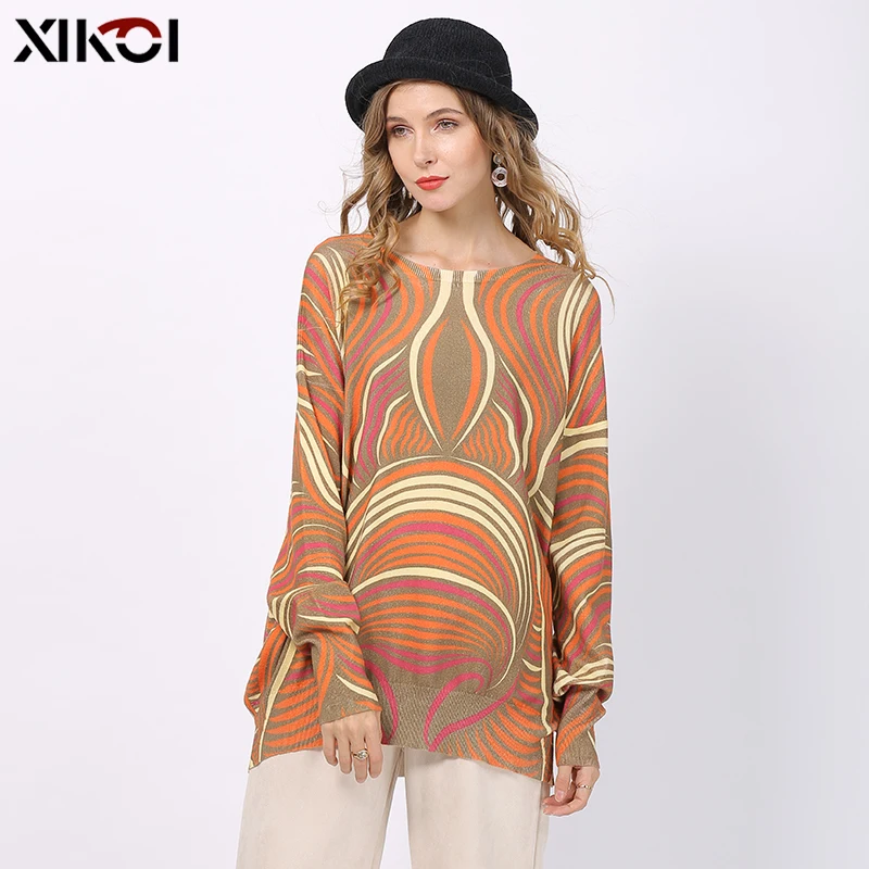 XIKOI Autumn Winter Sweater Women Oversized Pullovers Jumper Knitted Print Sweaters Warm Female Clothes Top Pull femme