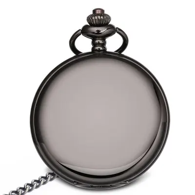 Retro Black Fashion Smooth Steampunk Quartz Pocket Watch Stainless Steel Pendant 37CM Chain for Men Women