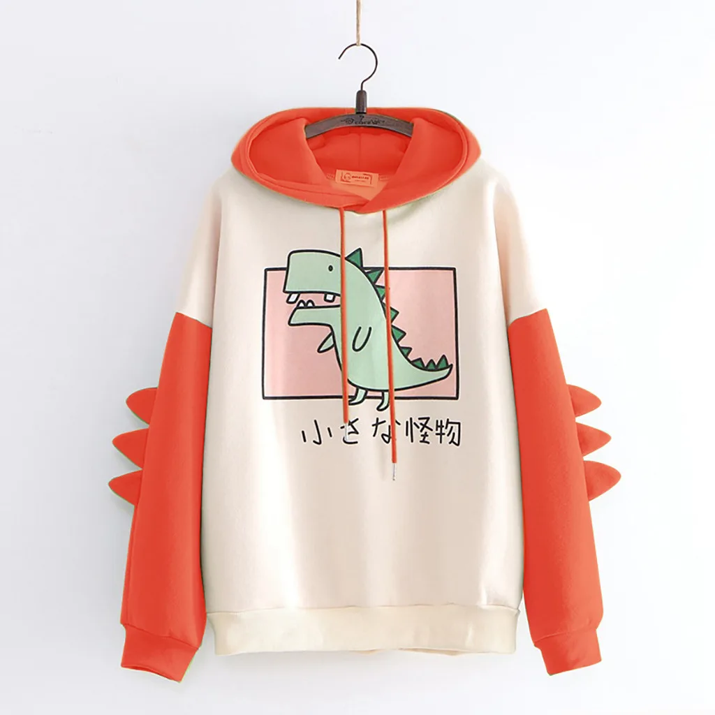 New Cute Dinosaur Hoodies Women Sweatshirt Pullovers Tops Harajuku Hooded Girls Female Teens Hooded Clothes