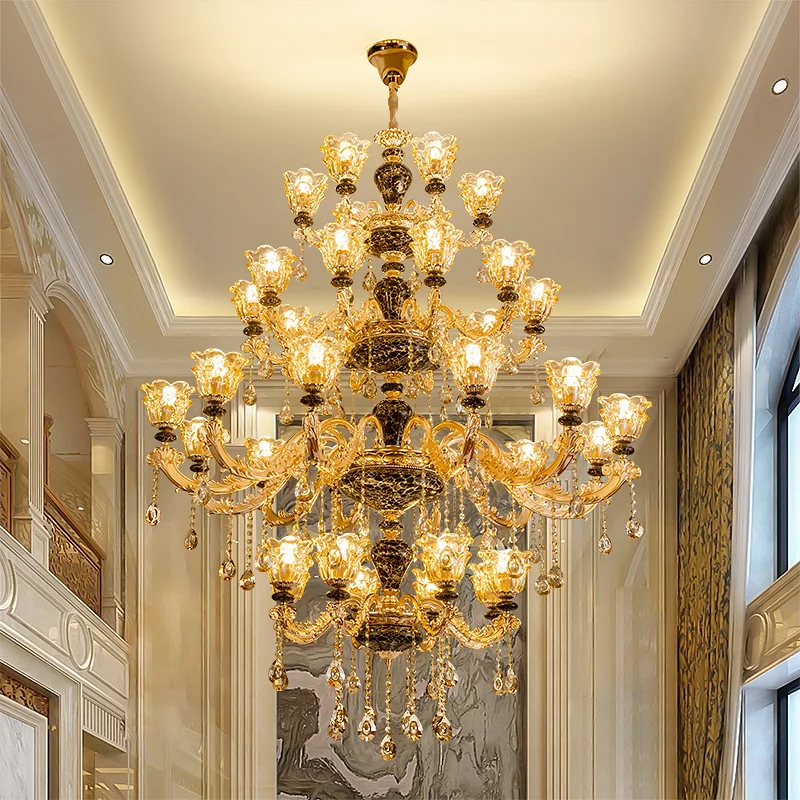 Duplex Building Big Chandeliers Villa Living Room Staircase Lamp Hotel Long Chandelier Luxury Church Crystal Lighting Fixture