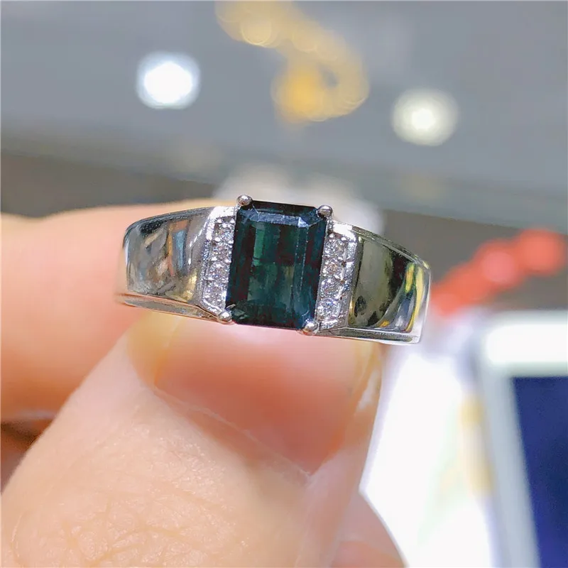 New natural sapphire ring 925 silver men's blue corundum ring luxurious atmosphere design style