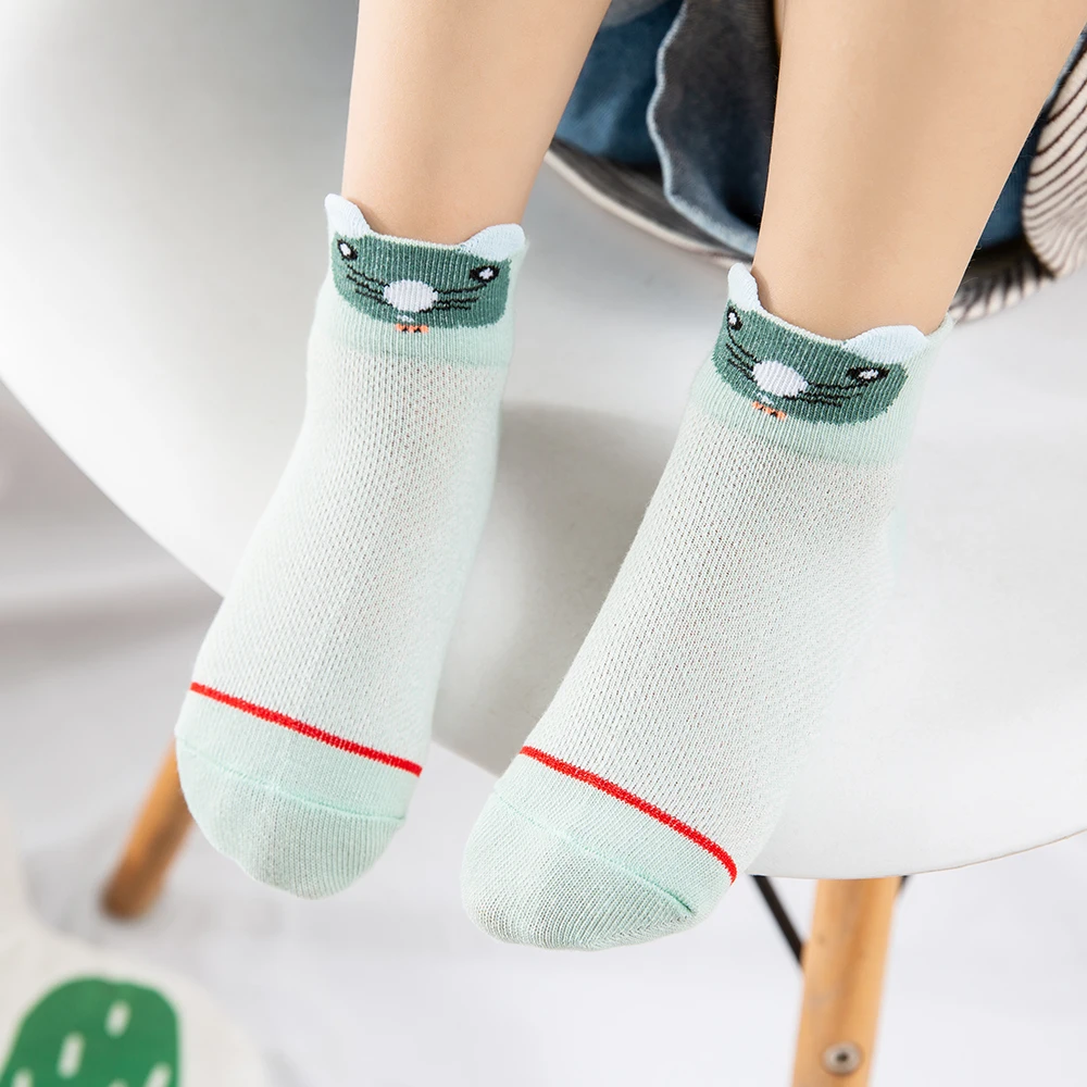 Calcetines de algodón con dibujos de animales para bebés y niñas, medias de malla con diseño 3D, para verano, de 0 a 2 años, 5 par/lote