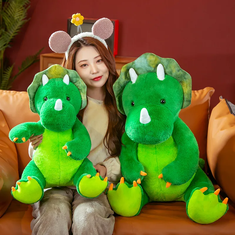 60/80CM Giant Cute Green Dinosaur Plush Toys Children Soft Stuffed Triceratops Peluche Nice Home Decor For Kids Birthday Gifts