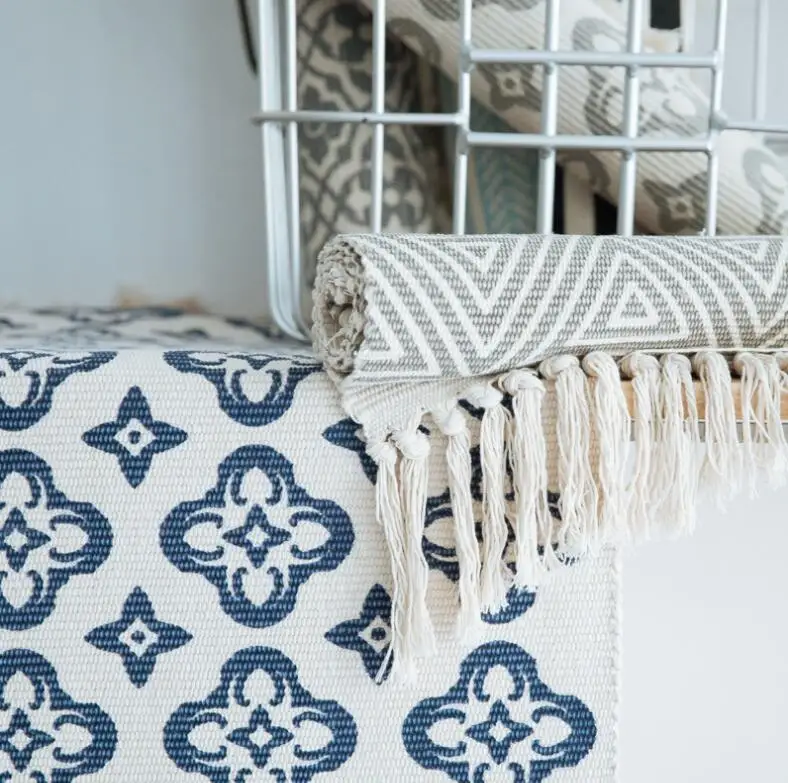 Nordic Cotton Linen Bedside Carpet Geometric Woven Mat Bathroom Living Room Carpets Hand Made Indian Rug Bohemia Printing Mat view 5