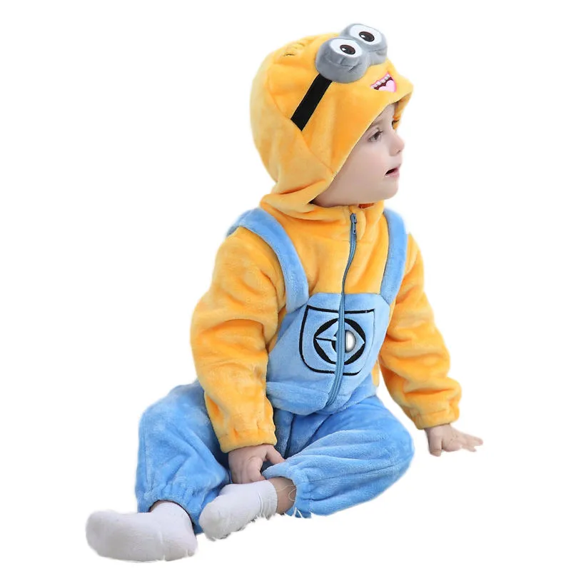 Autumn Winter Flannel Baby Boy Clothes Cartoon Animal Jumpsuit Baby Girls Rompers Baby Long Sleeve Hooded Infant Clothing Rompas