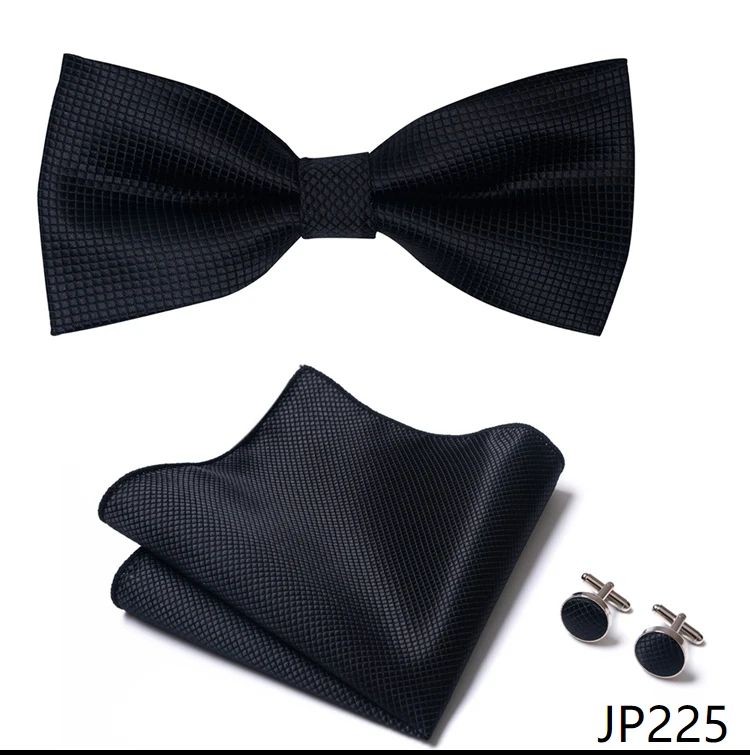 Great Quality Silver Office Butterfly Hanky Cufflink Set Bowtie For Men Geometric Hombre Formal Clothing