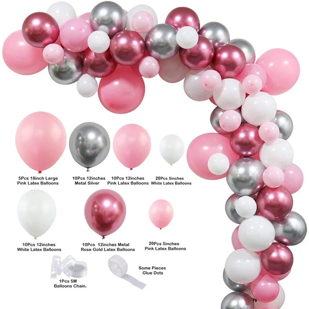 125PCS New Macaron Pink Balloon Chain Set Birthday Wedding Wedding Combination Balloon Decorative Party Supplies