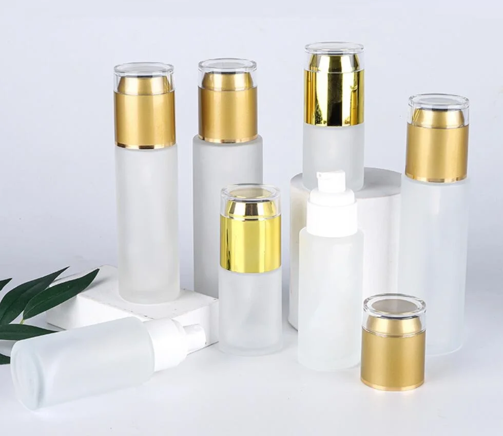 40 مللي مضخة بيضاء من الزجاج البلوري ذهبي/فضي/غطاء أبيض لوشن/مستحلب/مصل/أساس/حبر/بخاخ/تعبئة مستحضرات التجميل الهيالورونيك