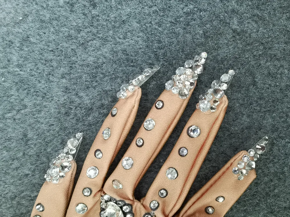 Sparkling Wedding Party Rhinestone Gloves Women Birthday Prom Crystal Mesh Ruffles Long Gloves Singer Dancer Stage Accessories