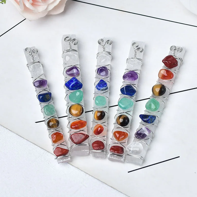 1PC Seven Chakra Healing Crystals Stones Selenite Stick Wand for Yoga Meditation Spiritual Reiki Healing Stone Specimen Gift