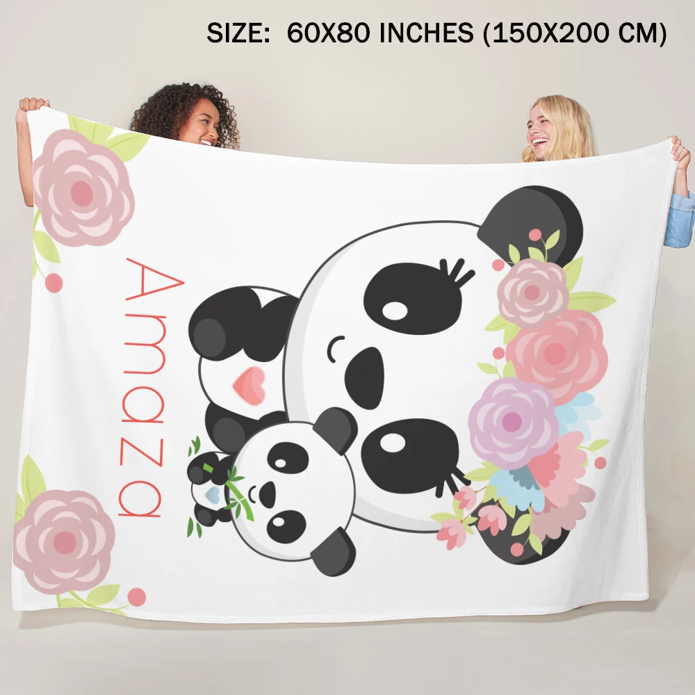 LVYZIHO Cute Panda spersonalizowane imię dziecka niestandardowy kocyk dziecięcy-30x40/48x60 / 60x80 cali-flanelowy koc z polarem