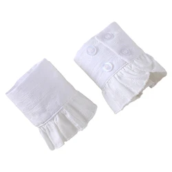 Women Jacquard Chiffon Horn Cuff Pleated Ruffled Flare Detachable Fake Sleeve Wrist Warmers Sweater Decorative Accessories